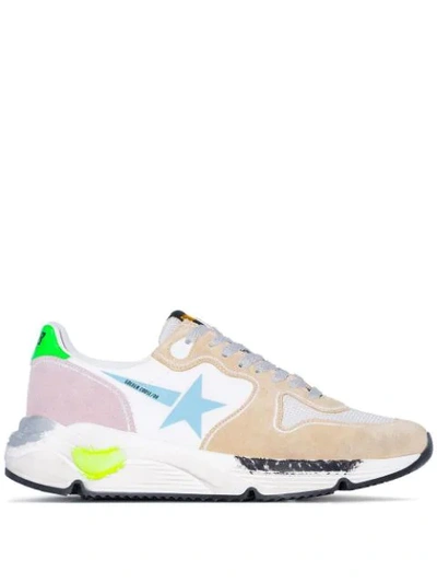 Golden Goose Running Sole Distressed Leather, Suede And Mesh Sneakers In White