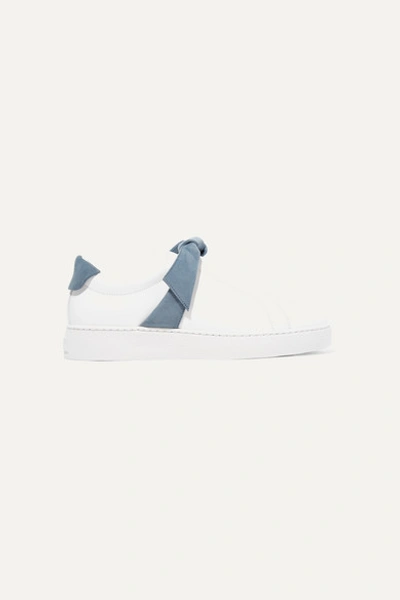 Alexandre Birman Clarita Bow-embellished Suede-trimmed Leather Slip-on Sneakers In White