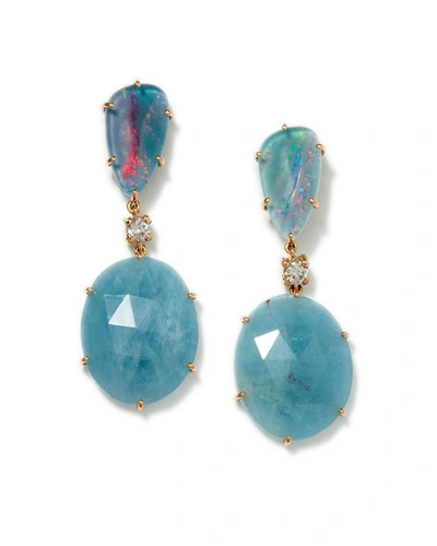 Jan Leslie 18k Rose Gold Bespoke Tribal Luxury 2-tier Earring With Opal Triplet, Aquamarine, And Diamond