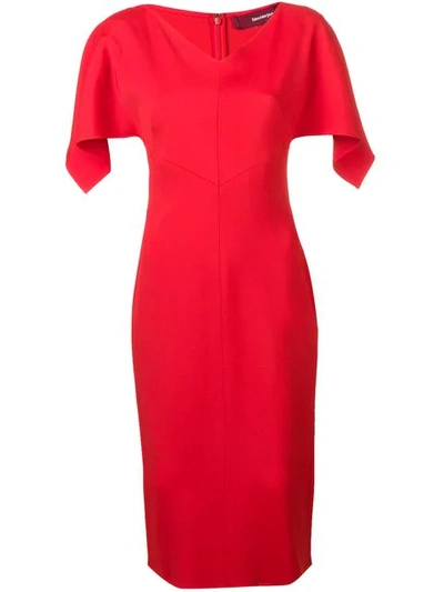 Sies Marjan Drape Sleeve Fitted Dress In Red