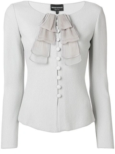 Emporio Armani Fitted Ruffle Detail Jacket In Grey