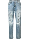 Amiri Slouch Destroyed High-rise Jeans In Blue