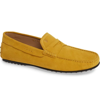 Tod's City Gommini Penny Suede Drivers In Mustard