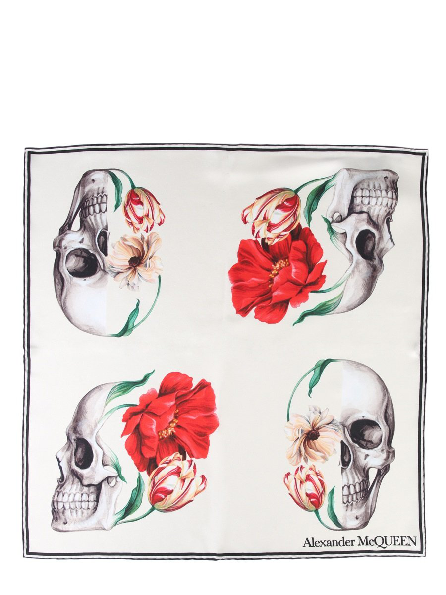 alexander mcqueen floral skull scarf