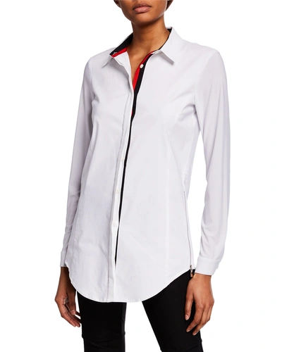 Anatomie Francine Button-down Jersey Shirt W/ Stripe Trim In White