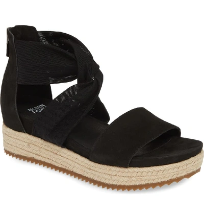 Eileen Fisher Zoe Leather/mesh Espadrille Sandals In Black Tumbled Nubuck Leather