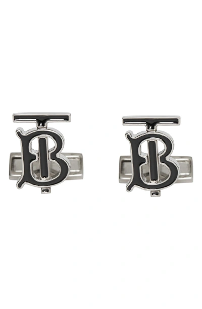 Burberry Logo Cuff Links In Palladio/ Black