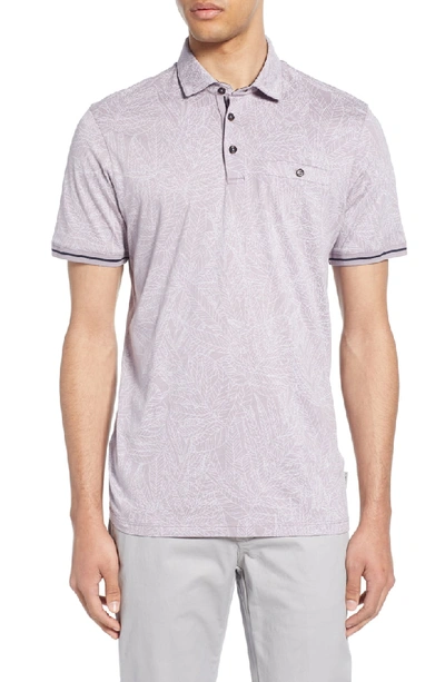 Ted Baker Vaness Leaf Print Slim Fit Polo Shirt In Lilac