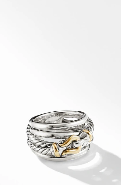 David Yurman Crossover Buckle Ring With 18k Yellow Gold In Gold/silver