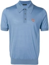 Prada Logo-jacquard Wool-blend Polo Shirt In Blue