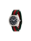 Gucci Metallic Gg2570 Web Strap Stainless Steel Watch In Multicoloured