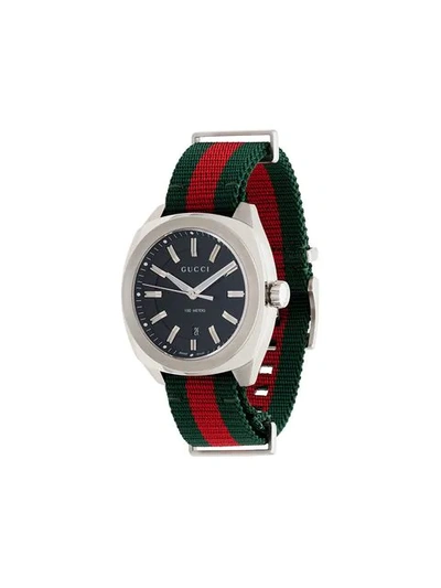 Gucci Metallic Gg2570 Web Strap Stainless Steel Watch In Multicoloured