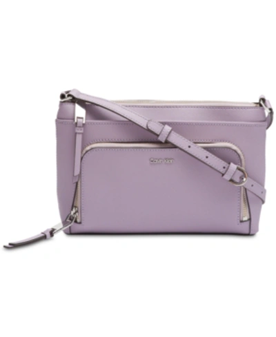Calvin Klein Lily Saffiano Leather Crossbody In Pale Orchid/silver
