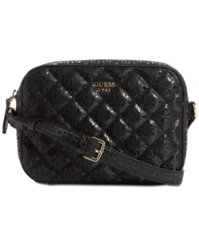 Guess Kamryn Quilted Crossbody In Black/gold