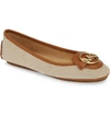 Michael Michael Kors Lillie Logo Ballet Flat In Beige Fabric/ Brown Leather