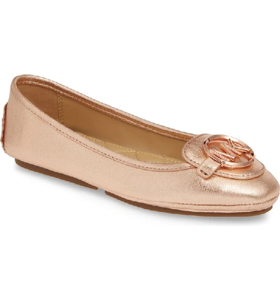 Michael Michael Kors Lillie Logo Ballet Flat In Rose Gold Tumbled Leather