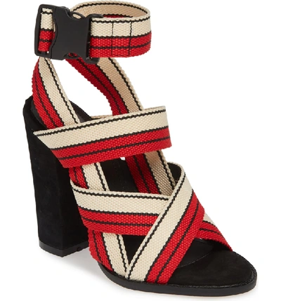 Alias Mae Woven Strappy Sandal In Red/ Black Fabric