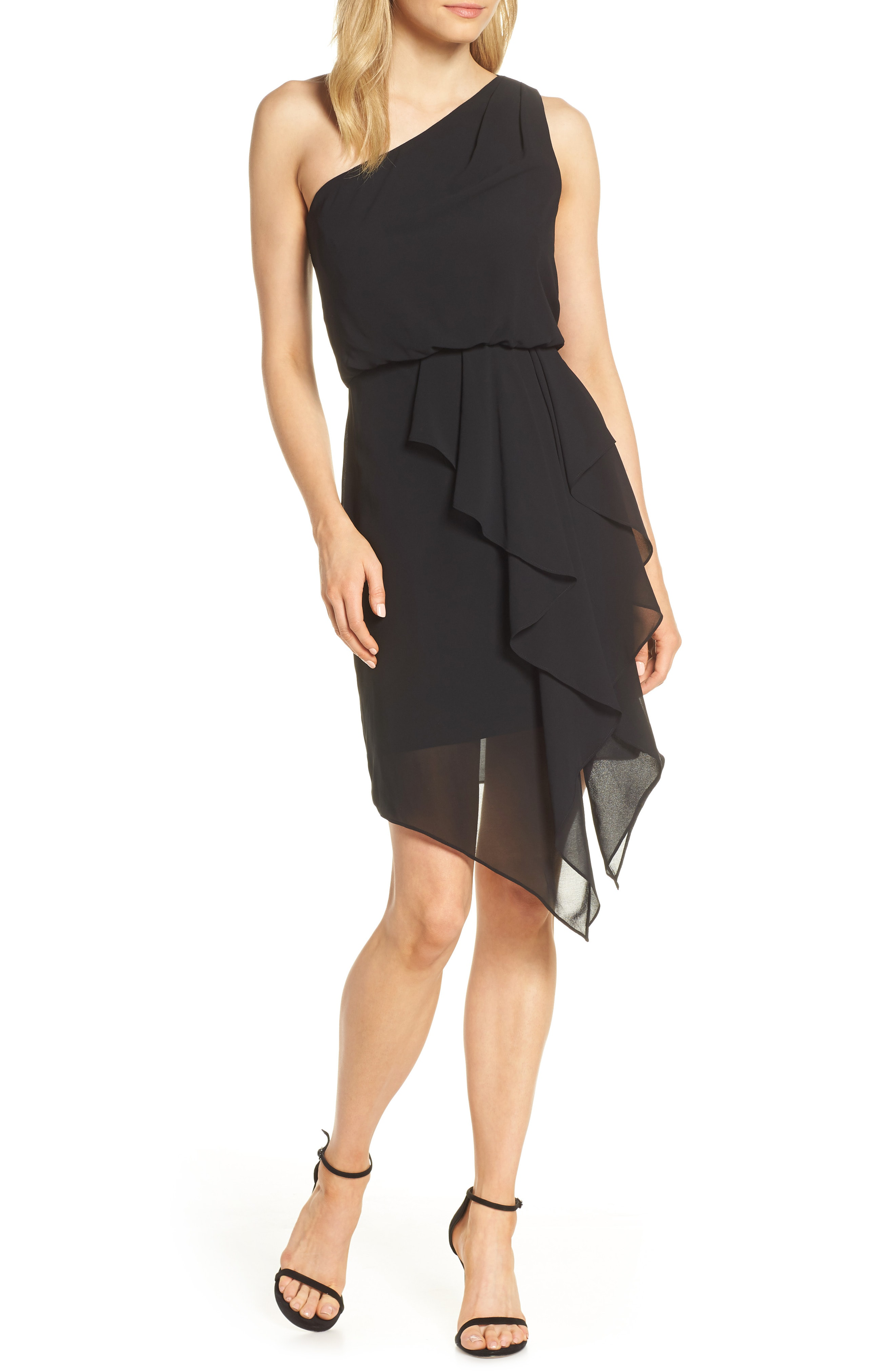 vince camuto one shoulder ruffle gown