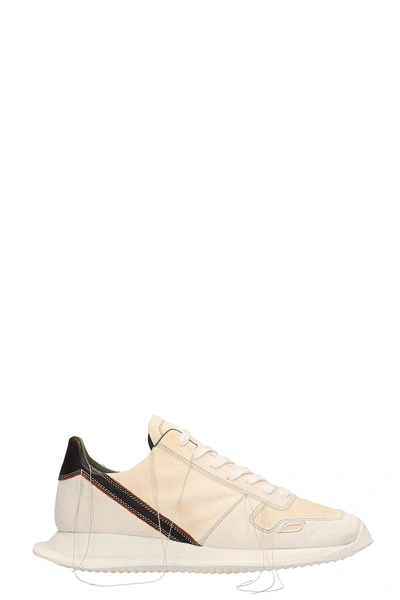 Rick Owens White Leather And Suede Vintage Runner Sneakers