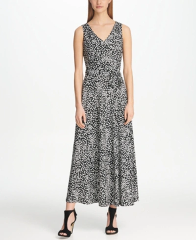 Dkny Ditsy Floral V-neck Maxi Dress In Black/cloud