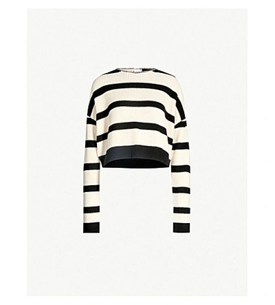 The Kooples Striped Chain-embellished Cotton-knit Jumper In Bla28