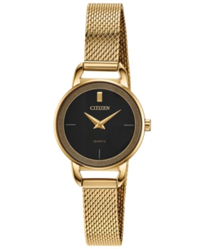 Citizen Women's Quartz Gold-tone Stainless Steel Mesh Bracelet Watch 26mm In Black / Gold / Gold Tone