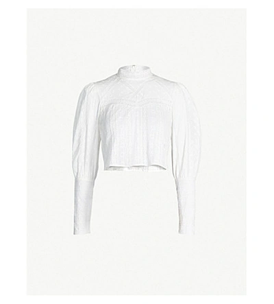 The Kooples Lace-panel Cropped Cotton Blouse In Whi01