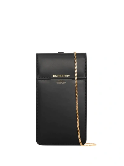 Burberry Horseferry Print Leather Phone Case Lanyard In Black