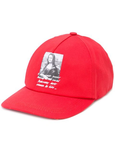 Off-white Mona Lisa Printed Cotton Baseball Cap In Red