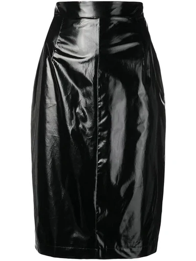 N°21 Silk & Vinyl Pencil Skirt In Black