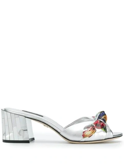 Dolce & Gabbana Floral Sandals In Silver