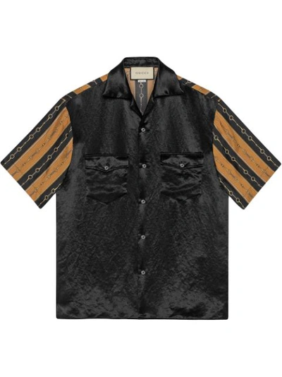 Gucci Bi-material Printed Bowling Shirt In Black Multi Color