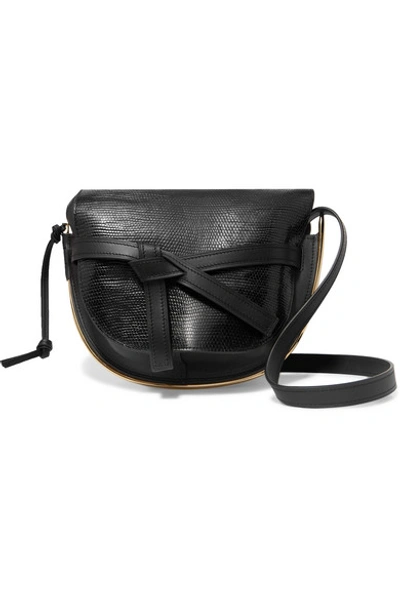 Loewe Gate Medium Lizard And Leather Shoulder Bag In Black