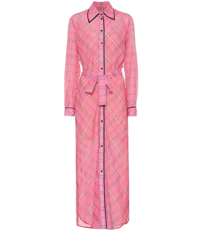 Victoria Victoria Beckham Checked Cotton And Silk-blend Gauze Maxi Shirt Dress In Pink