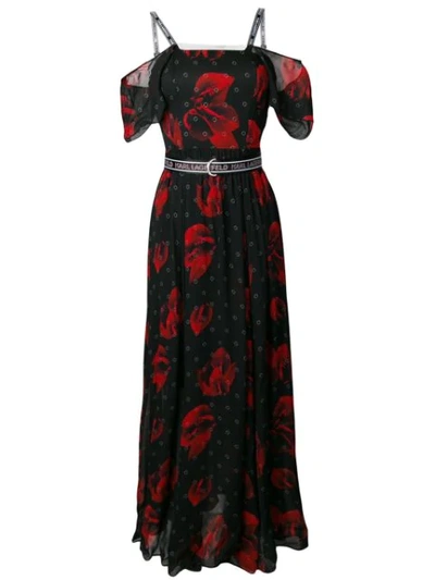 Karl Lagerfeld Flower Print Maxi Dress In Black