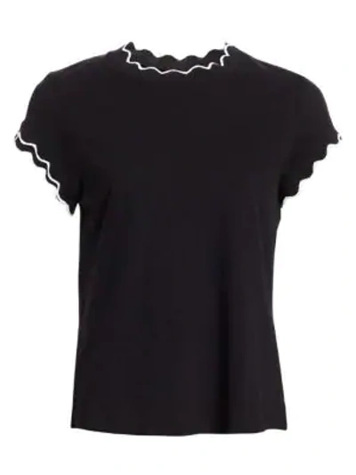 Cinq À Sept Eve Scallop-trim Cotton Tee In Black