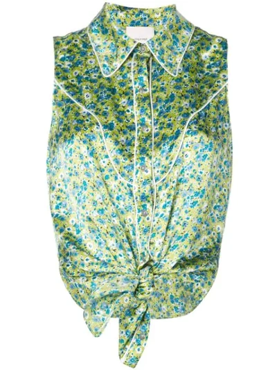 Cinq À Sept Leon Floral Tie-front Sleeveless Blouse In Peri Dot Multi