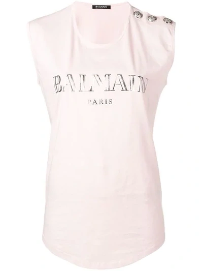Balmain Logo Print Tank Top In Pink
