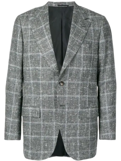 Kiton Check Flecked Blazer Jacket In Grey