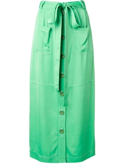 See By Chloé Long Button-front Skirt With Pockets In Free Green