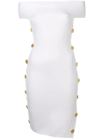 Alexandre Vauthier Bardot Side Button Cutout Dress In White