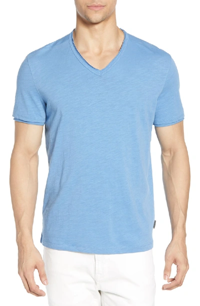 John Varvatos Miles Slub Knit V-neck T-shirt In Petrol Blue
