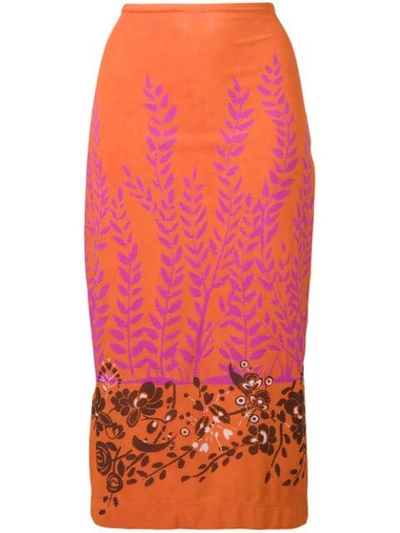 Fendi Printed Pencil Skirt In Orange