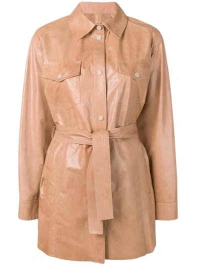 Drome Belted Leather Shirt-coat In Beige