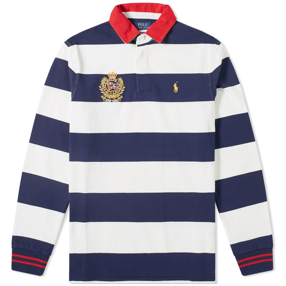Polo Ralph Lauren Long Sleeve Embroidered Crest Rugby Shirt In Blue ...
