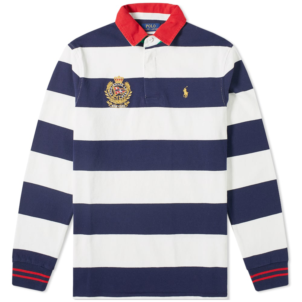 Polo Ralph Lauren Long Sleeve Embroidered Crest Rugby Shirt In Blue