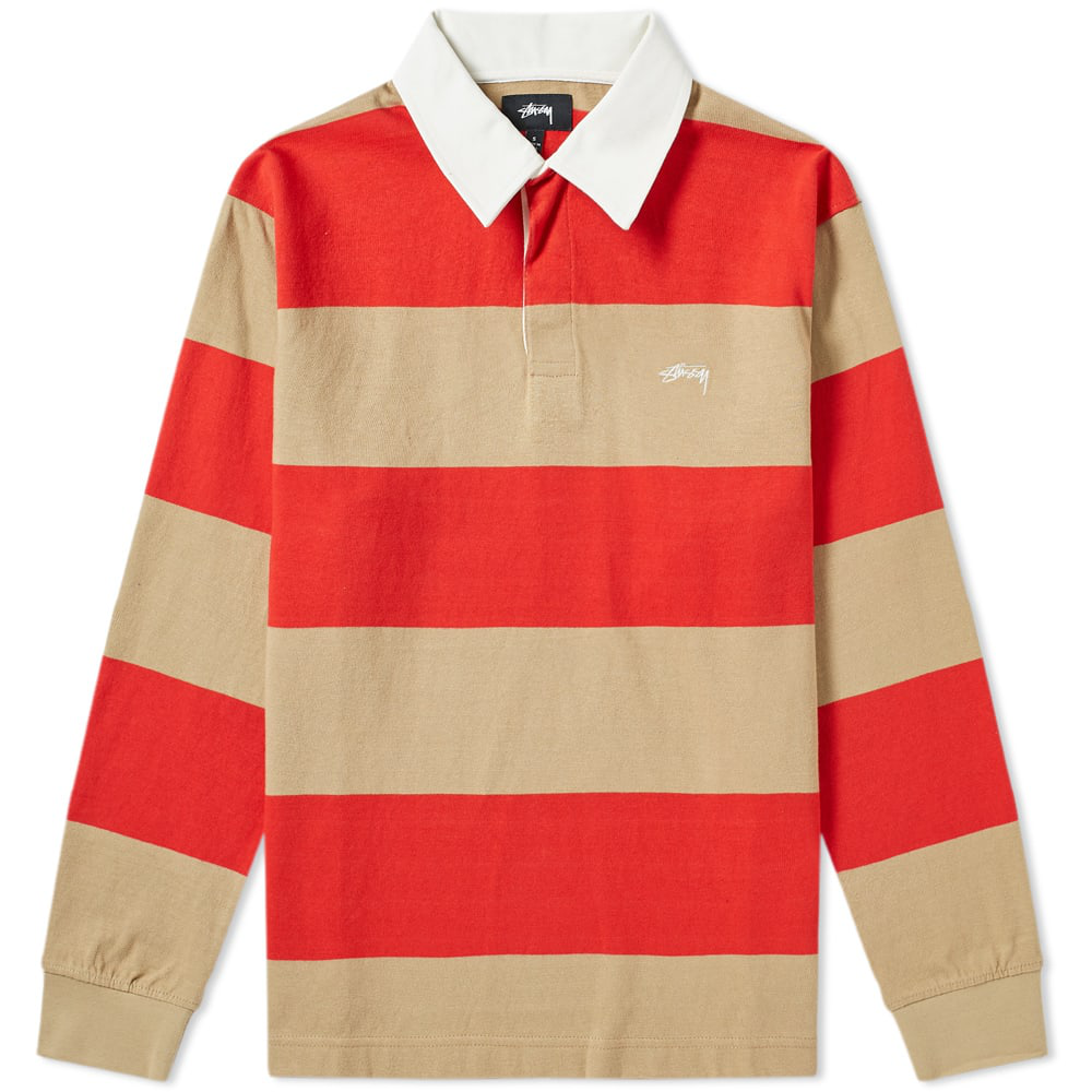 Stussy Ralphie Stripe Rugby Shirt In, Red Stripe Rugby Shirt