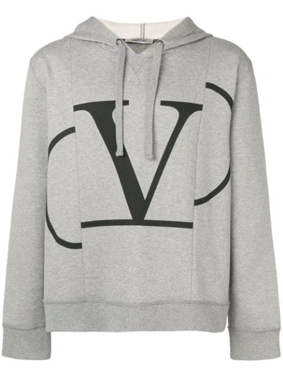 Valentino Vlogo Print Hoodie In Grey