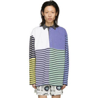 Jw Anderson Patchwork Rugby Jersey Long Sleeve Polo Shirt In Purple