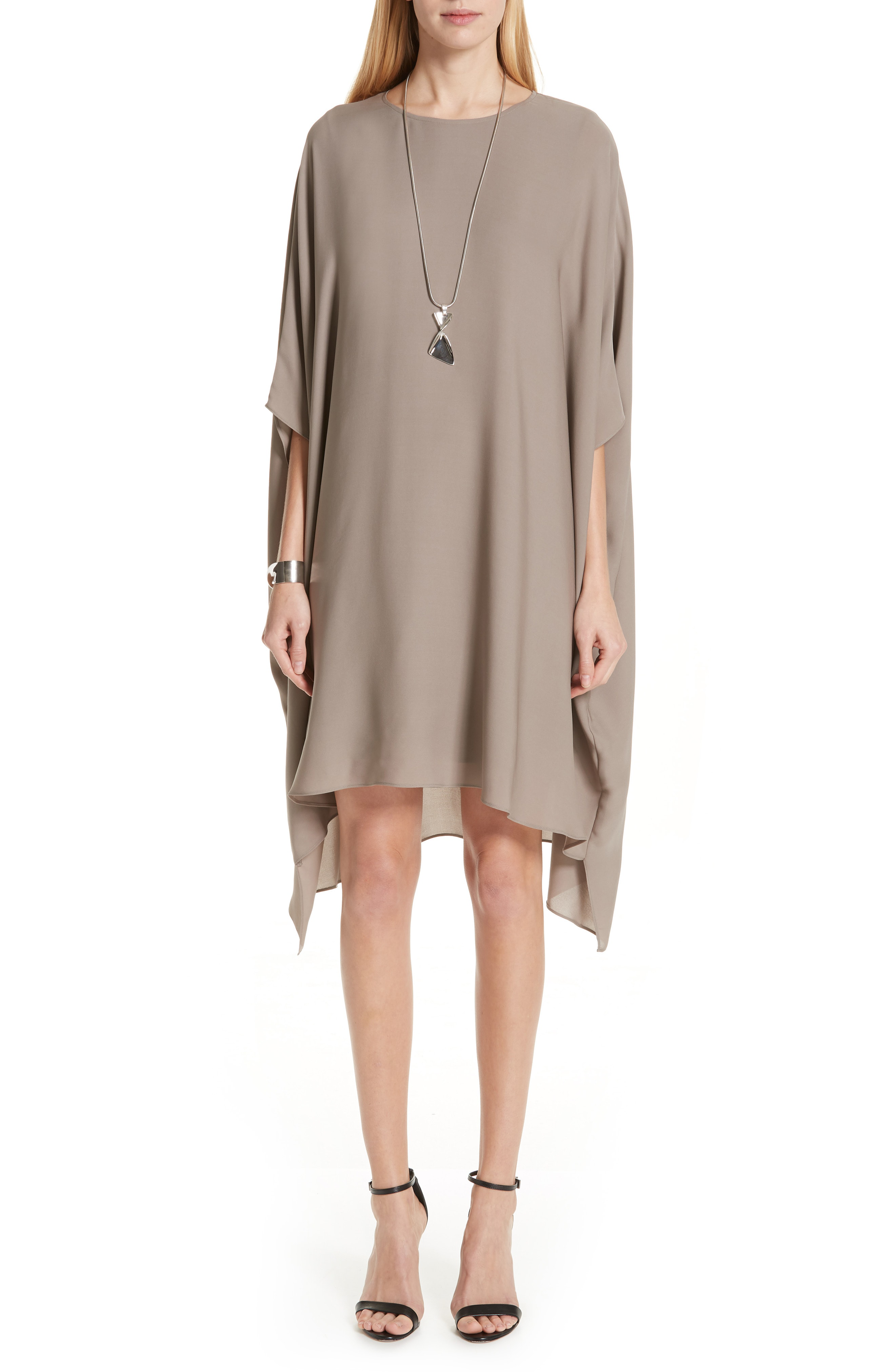 St. John Draped Satin Silk Dress In Elephant ModeSens